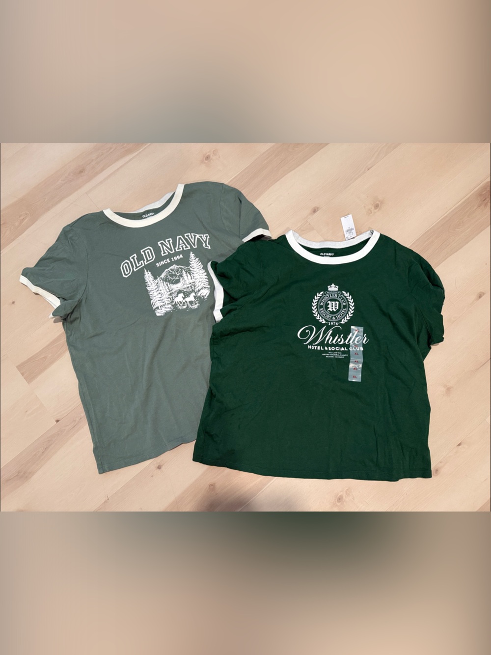 Old Navy Green Graphic Crewneck Tee Pair with White Trim